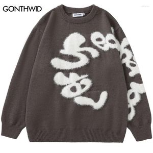 Suéteres para hombres Harajuku suéter con letras esponjosas Hip Hop jerséis de punto ropa de calle 2023 hombres moda Casual suéter suelto prendas de punto