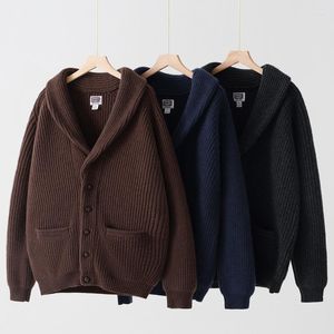 Pulls pour hommes de haute qualité de style britannique Vintage Cardigan en laine Automne Couleur unie Simple Casual Slim Fit Épaissir Pull tricoté Manteau