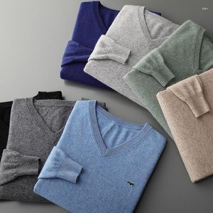 Pulls pour hommes pull en cachemire de haute qualité col en V tricot décontracté coupe ajustée tricoté hommes pulls laine doux
