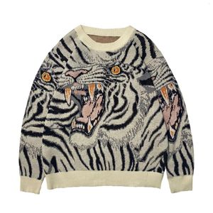 Pulls pour hommes Kapital Vintage décontracté décontracté imprimé animal pull à tricoter jacquard tigre totem col rond pull rétro japonais