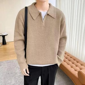 Pulls pour hommes Coréen High Street Col Pull Hommes Chaud Mode Casual Tricot Pull Harajuku Lâche Fermeture À Glissière À Manches Longues