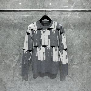 Suéteres para hombres Serie de hombres coreanos Slim Fit O-cuello Jerseys Ropa Diseño a rayas Top Lana Traje de algodón Patrón Primavera Otoño Abrigo
