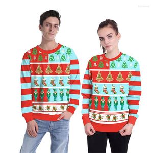 Suéteres para hombres gran tamaño feo parejas de Navidad campanas impresiones de árboles de naves de naves de Navidad