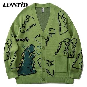 Suéteres para hombres LENSTID Otoño Hombres Cárdigan de punto Hip Hop Lindo Dinosaurio Jumper Suéter Streetwear Harajuku Moda Casual Chaqueta de punto Abrigos 220930