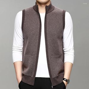 Suéteres para hombres MACROSE Lana Color Sólido Moda Cardigan O-cuello Cuello Sin mangas Chaleco de punto Otoño Primavera Hombre Casual Cremallera