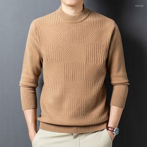 Jerséis para hombre, jerséis cálidos de lana de oveja para hombre, suéter de Cachemira con cuello redondo para otoño e invierno, ropa de punto pura para hombre de manga larga