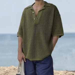 Suéteres para hombres Hombres Sueltos con cuello en V Ahueca hacia fuera Top de punto verde Tallas grandes Prendas de punto Suéter para niños Suéteres de manga corta de color caqui de verano Oversize Xxxl