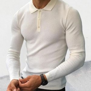 Suéteres de hombre Slim Fit Waffle texturizado botón superior decorado de punto Otoño Invierno Tops de punto botones de solapa sólido para elegante