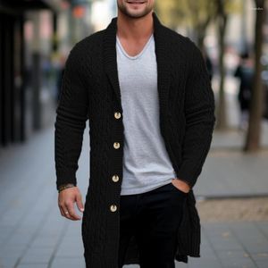 Pulls pour hommes hommes hiver polaire chaud longueur moyenne pull manteau cardigan tricoté veste vêtements laine bouton coréen