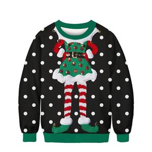 Suéteres para hombres Hombres Mujeres Elf Polka Dots Ugly Christmas Sweater Pareja Crew Neck Christmas Jumpers 3D Funny Printed Otoño Invierno Sudadera