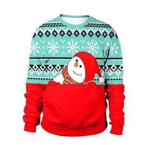 Suéteres de los hombres Hombres Mujeres Muñeco de nieve Copos de nieve Ugly Christmas Sweater Unisex Cuello redondo Sudadera 3D Divertido Impreso Otoño Invierno Navidad Jumpers To