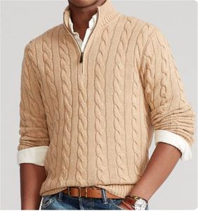 Pulls pour hommes pull pull demi-col haut fermeture éclair pâte frite torsions pull couleur unie tricoté