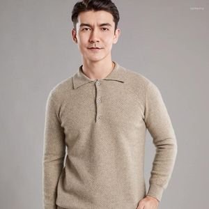 Suéteres para hombres Camisa de lana pura POLO Collar Cardigan Otoño e invierno Color sólido Cálido Chaqueta de gran tamaño Moda casual Prendas de punto