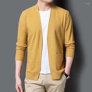 Suéteres para hombres Cárdigan de primavera Suéter de punto coreano Delgado con cuello en V Manga larga Top Niños Amarillo Oversize Xxxl Prendas de punto informales