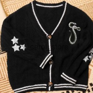 Suéteres para hombres Estrellas bordadas Vintage Taylor Cardigan de punto Otoño con cuello en V Botón Swift Suéter Manga larga Abrigo negro Ropa de invierno Mujer J231213