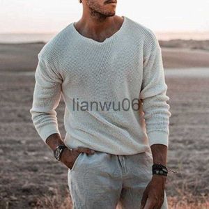 Suéteres masculinos verano otoño para hombre suéter suelto nuevo llegada a la almilla blanca acogedor o cuello suéter de moda ropa para hombres j230806