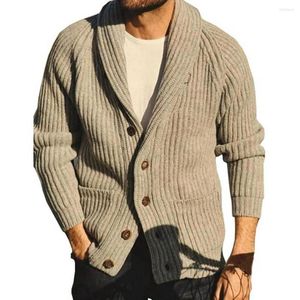 Suéteres para hombres, suéter para hombres, cárdigan con cuello vuelto de lana, botón grueso, ropa cálida, bolsillo, chaqueta sólida, estilo inglés, manga larga, Coa