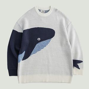 Suéteres para hombre, suéter de punto de ballena bonito a la moda Vintage, ropa de calle para hombre, suéter de punto de Cachemira informal holgado de gran tamaño Harajuku, Unisex 2021 T