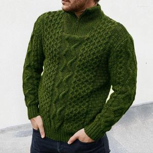 Suéteres para hombres Suéter de crochet vintage de invierno para hombre Manga larga con cremallera Patrón de cuello alto Prendas de punto Jersey de punto de moda Ropa superior para hombres