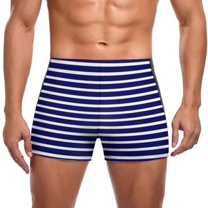 Traje de baño para hombre, bañadores de rayas azules y blancas, bañadores de verano con patrón de rayas náuticas, pantalones cortos de entrenamiento con efecto Push Up, pantalones cortos personalizados para mantenerse en forma para hombre