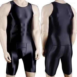 Maillots de bain pour hommes Hommes Mince Fitness Gilet Collants Costume Slim Bas Satin Brillant Leggings Streetwear Short Athlétique Compression À Séchage Rapide