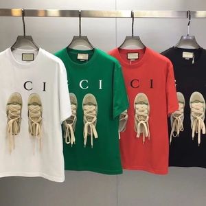 Camiseta para hombre Cordones de algodón de lujo Letra G Patrón de calzado deportivo europeo impreso Hombres Mujeres Cuello redondo Camiseta clásica de diseñador UCCI