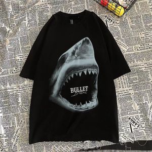 Camiseta para hombre, pantalones cortos, camiseta con estampado de tiburones, pantalones cortos de playa de verano, camiseta de algodón, camisa informal, camiseta para mujer, Top de manga corta, pantalones cortos de calle Hip Hop