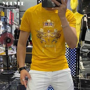 Camiseta de hombre delgada con estampado de libélulas guapo 2021 verano nueva personalidad tendencia moda en Europa algodón mercerizado hombre Top Y220630