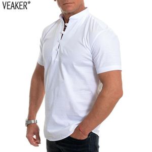 T-shirts pour hommes 2021 été à manches courtes t-shirts homme couleur unie col Mandarin coupe ajustée t-shirt hauts grande taille M-5XL