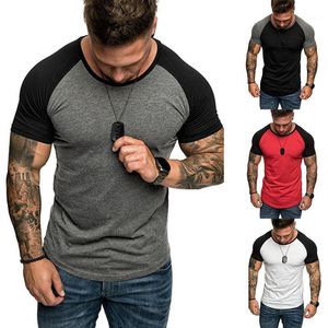 Camisetas para hombre 2022, camisetas elásticas de manga corta para hombre, camiseta raglán de alta calidad de verano para hombre, camisetas superiores de Hip Hop a la moda, estilo de empalme simple