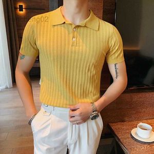 T-shirts pour hommes 2022 New Casual Solid Color Mesh Knitted Cardigan Ltalian Polo Summer Men's Ice Silk Short Sleeve British Slim Revers Polo Shirt L221121