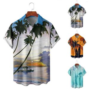 Hommes t-shirts 2023 impression 3D peinture florale chemise hawaïenne hommes femmes col rabattu robe ajustée à manches longues dispositif