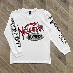 Camisetas para hombres Otoño Hellstar Camiseta O-cuello Algodón blanco Camiseta suelta High Street Crack Letra Imprimir Hombres Mujeres Manga larga Y2K Sudadera con capucha Tops