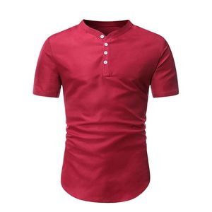 Camisetas para hombre 2023, camisetas ajustadas de estilo chino de manga corta, camisetas de lino y algodón de Color sólido de verano para hombre, S-3XL