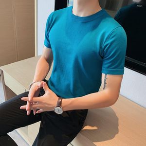 Camisetas para hombre 2023 Camisetas de manga corta casual de alta calidad/Camiseta de ocio de color sólido con cuello redondo ajustada para hombre/Negro Blanco Gris Azul