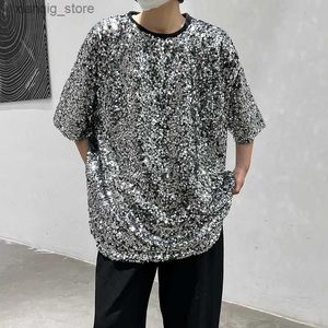 T-shirts hommes 2023 Mode coréenne Shining Sequin T-shirt à manches courtes Hommes Punk Hip Hop Night Club DJ Singer Stage Come Street Casual Tops24328