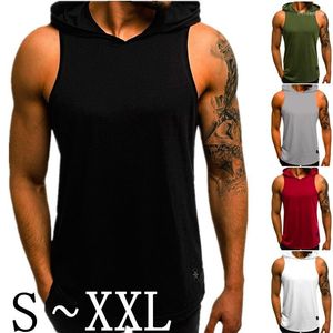 Camisetas para hombre 2023, camiseta sin mangas con capucha a la moda de Color sólido, camiseta de ocio para Fitness, camisetas de verano para hombre blancas y negras