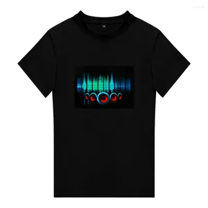 Camisetas para hombres 2024 Venta de camiseta intermitente EL activada por sonido Luminoso personalizado en panel oscuro para fiesta de música