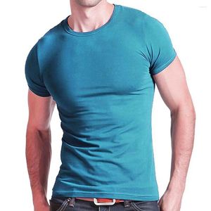 T-shirts pour hommes 2024 Stretch Lycra Col V Chemise pour hommes Couleur unie T-shirt à manches courtes pour hommes Collants Slim T-shirt