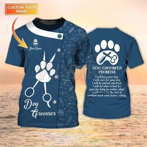 T-shirts pour hommes 2024 Été Dog Groomer Promesse 3D T-shirt Toilettage Custom Pet Salon Uniforme