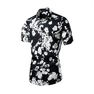 Camisetas para hombres 2024 Verano Multicolor Jacquard Camisa de manga corta Casual Cuello floral Hombres Gráfico