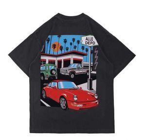 Camisetas para hombres 21SS Spring Summer American Unisex Drive a través de la camiseta del auto desgastado Vintage Skateboard Men Women High Street Casual