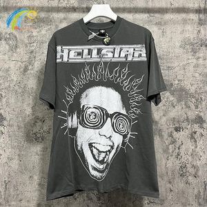 Camisetas para hombres 23SS Gráficos de personajes Impresión Hellstar Shirt Hombres Mujeres 1: 1 Top de manga corta de gran tamaño Vintage Dark Grey Tee con etiquetas