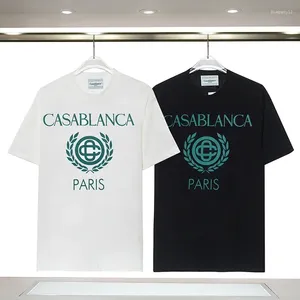 Camisetas masculinas 24ss verano harajuku hombres mujeres algodón de algodón high street rosa cuello estampado estampado camisa deportiva ropa