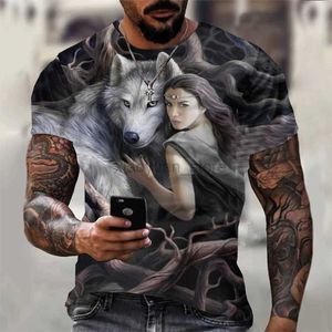 Camisetas para hombres Impresión 3D Wolf T-shirt Hombres Verano de gran tamaño Tops de manga corta Suéteres 2023 Moda Streetwear Hombres Ropa fresca Camisetas baratas 240327