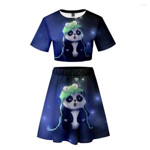 Camisetas de hombre 3D verano falda Tops conjunto impreso Sexy mujer dos piezas cultivo moda adecuada ropa de calle moda divertida Panda ropa