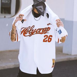 Camisetas de hombre American Hip hop Baseball manga corta Cardigan suelta camiseta Hiphop letras Y2K West Tops ropa 230714