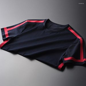 T-shirts pour hommes et rouge noir contraste couleur Design col rond manches courtes coton Spandex mode T-shirts M-4XL