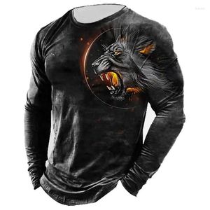 Camisetas para hombres Animal León Estampado Imitación Algodón Manga larga para hombres Primavera Cuello redondo Tops casuales Ropa de calle Tamaño de la UE 5XL