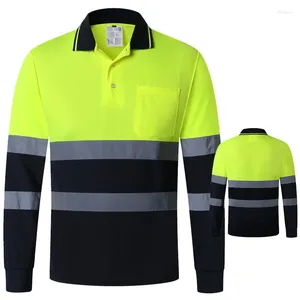 Camisetas para hombres ANSI Clase 2 Hi Vis Amarillo Azul marino Manga larga Polo reflectante Trabajo de seguridad para hombres de construcción